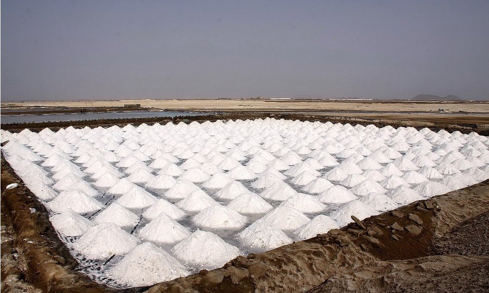 Kupi soli ob slanem jezeru